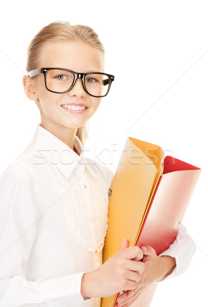 elementary school student with folders Stock photo © dolgachov