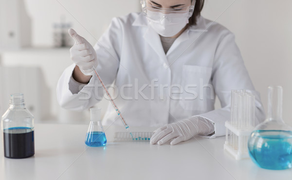 close up of scientist making test in lab Stock photo © dolgachov