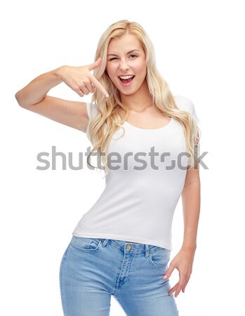 幸せ 若い女性 十代の少女 白 Tシャツ 喜怒哀楽 ストックフォト © dolgachov