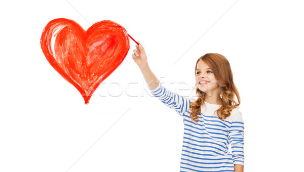 Lány rajz nagy piros szív levegő Stock fotó © dolgachov