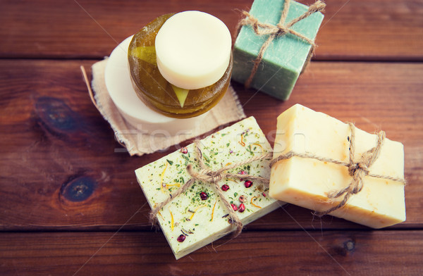 close up of handmade soap bars on wood Stock photo © dolgachov