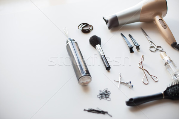 hairdryer, scissors and other hair styling tools Stock photo © dolgachov