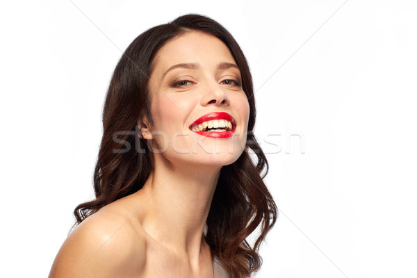 Belo sorridente mulher jovem batom vermelho beleza compensar Foto stock © dolgachov