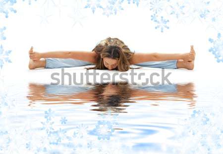 Topless meisje glas yoghurt water Blauw Stockfoto © dolgachov