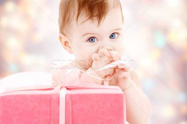 Stock foto: Baby · Junge · Geschenkbox · Bild · groß · Gesicht