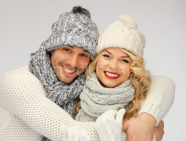 Famille couple hiver vêtements lumineuses photos Photo stock © dolgachov