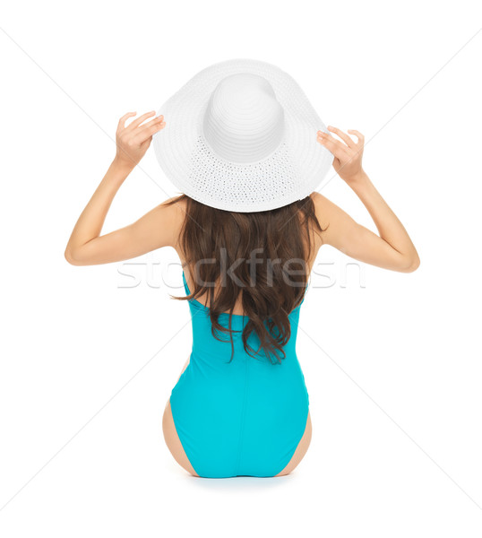 Modelo sesión traje de baño sombrero Foto playa Foto stock © dolgachov