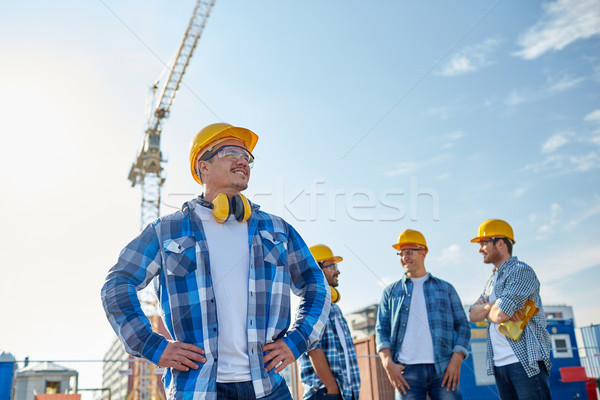 Stockfoto: Groep · glimlachend · bouwers · buitenshuis · business · gebouw