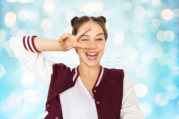 Foto stock: Feliz · sonriendo · paz · signo