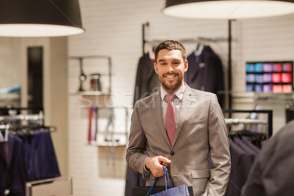 Stockfoto: Gelukkig · man · kleding · store · verkoop