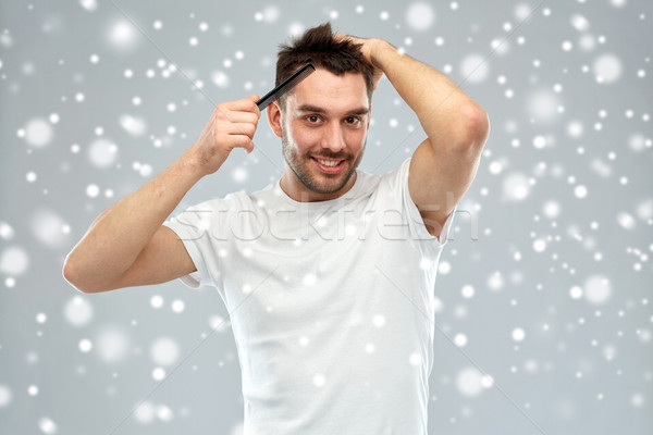 Heureux homme cheveux peigne neige beauté [[stock_photo]] © dolgachov