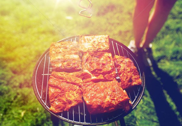 meat cooking on barbecue grill at summer party Stock photo © dolgachov