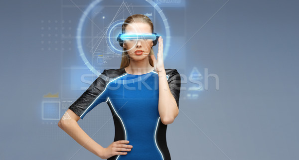 woman in virtual reality 3d glasses with screens Stock photo © dolgachov