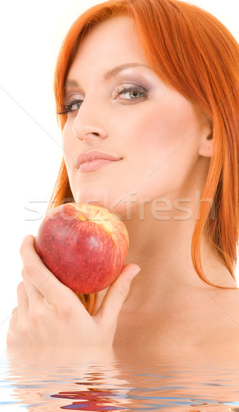 Manzana roja mujer blanco agua cara Foto stock © dolgachov