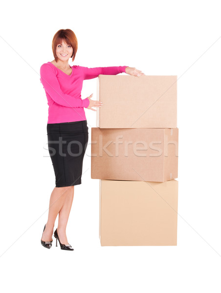 Imprenditrice scatole foto bianco donna felice Foto d'archivio © dolgachov