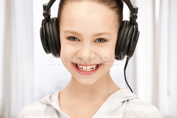 [[stock_photo]]: Heureux · adolescente · grand · casque · photos · femme