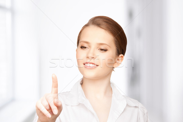 Foto stock: Empresária · trabalhando · algo · imaginário · quadro · mulher