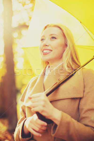 Stock foto: Frau · gelb · Dach · Herbst · Park · Feiertage