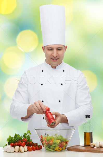 happy male chef cook cooking food Stock photo © dolgachov