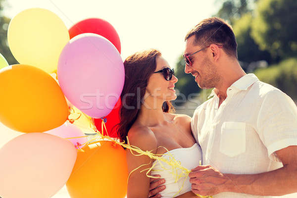 Sonriendo Pareja ciudad amor boda verano Foto stock © dolgachov