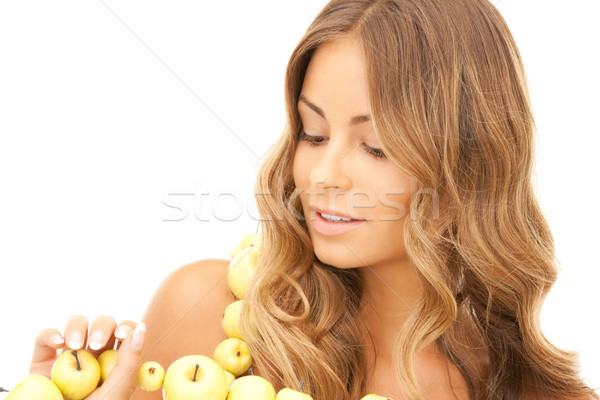 Foto stock: Mujer · verde · manzanas · Foto · blanco · alimentos