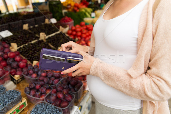 Mulher grávida carteira compra comida mercado venda Foto stock © dolgachov