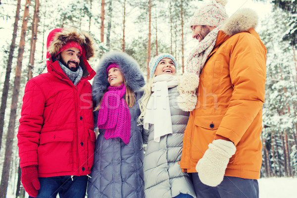 Groupe souriant hommes femmes hiver forêt [[stock_photo]] © dolgachov