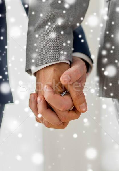 close up of male gay couple holding hands Stock photo © dolgachov