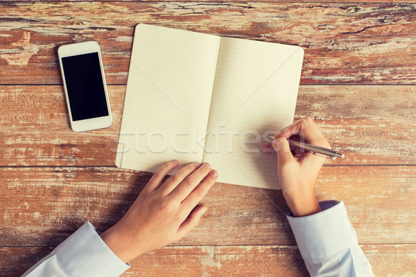Handen notebook smartphone business onderwijs Stockfoto © dolgachov