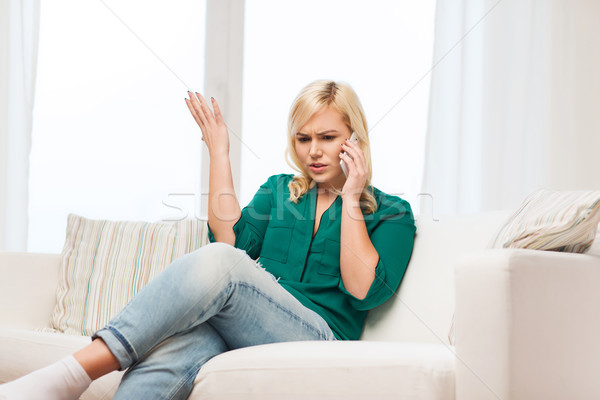 Foto stock: Mulher · jovem · chamada · casa · pessoas · tecnologia