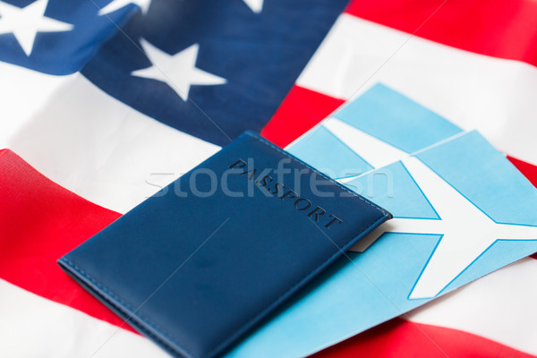 american flag, passport and air tickets Stock photo © dolgachov