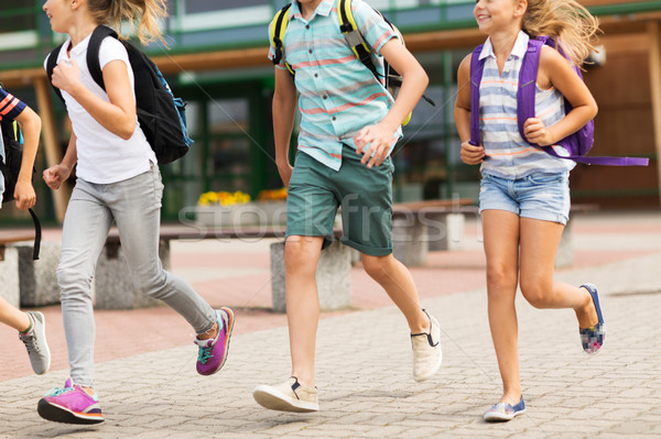 Stock foto: Gruppe · glücklich · Grundschule · Studenten · läuft · primären