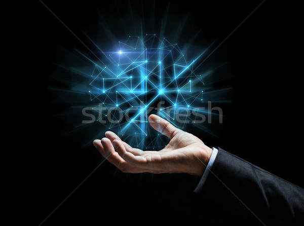 Biznesmen strony hologram ludzi biznesu cyberprzestrzeń Zdjęcia stock © dolgachov