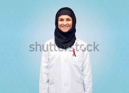 Muszlim orvos hidzsáb piros tudatosság szalag Stock fotó © dolgachov
