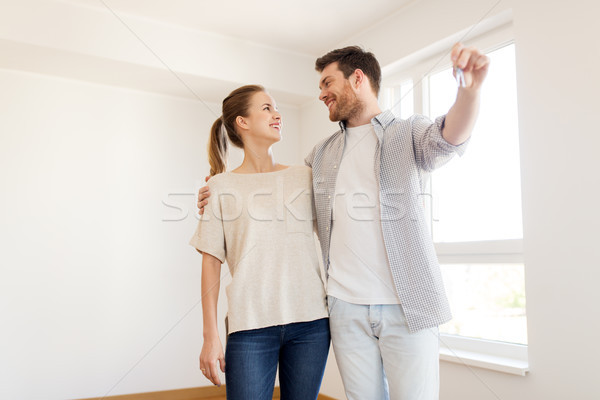 happy couple with keys of new home Stock photo © dolgachov