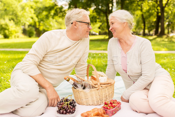 Heureux couple de personnes âgées pique-nique été parc [[stock_photo]] © dolgachov