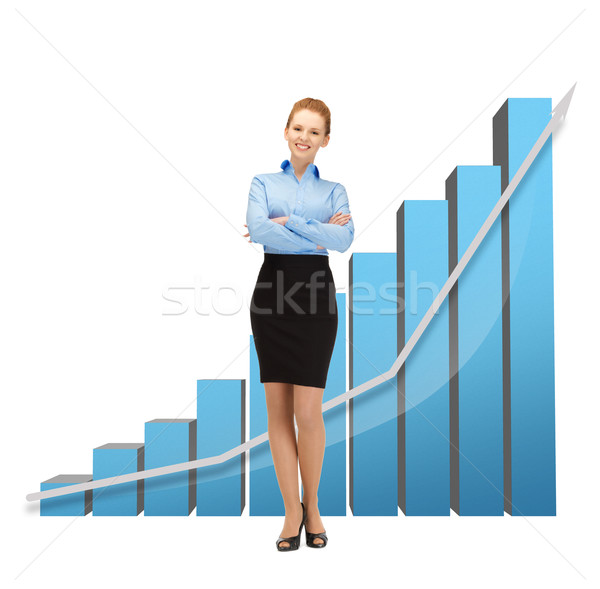 Stock photo: businesswoman with big 3d chart