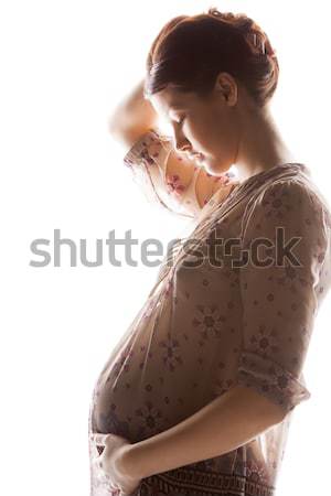 Foto stock: Silhueta · quadro · grávida · bela · mulher · família · maternidade