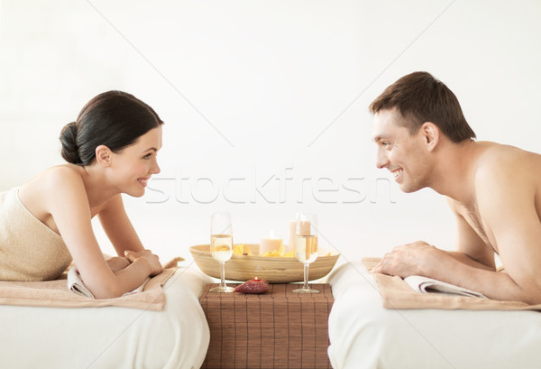 Paar spa Bild Salon trinken Champagner Stock foto © dolgachov