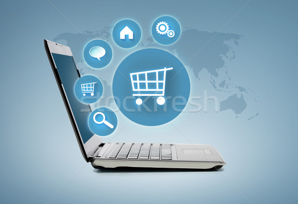 Laptop számítógép menü virtuális képernyő internetes vásárlás technológia Stock fotó © dolgachov