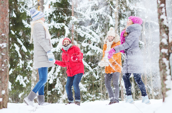 Gruppe glücklich Freunde spielen Wald Liebe Stock foto © dolgachov