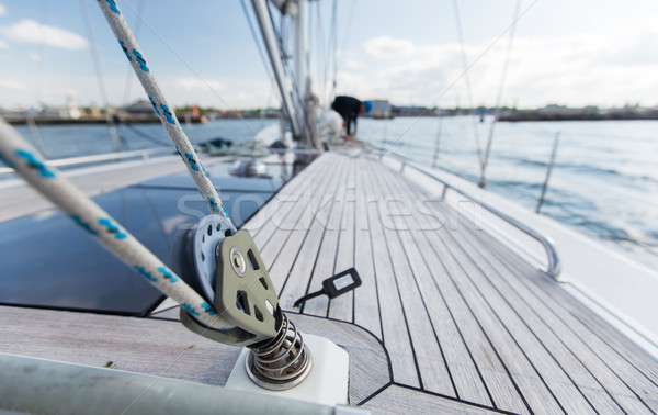 close up of sailboat deck or yacht sailing on sea Stock photo © dolgachov