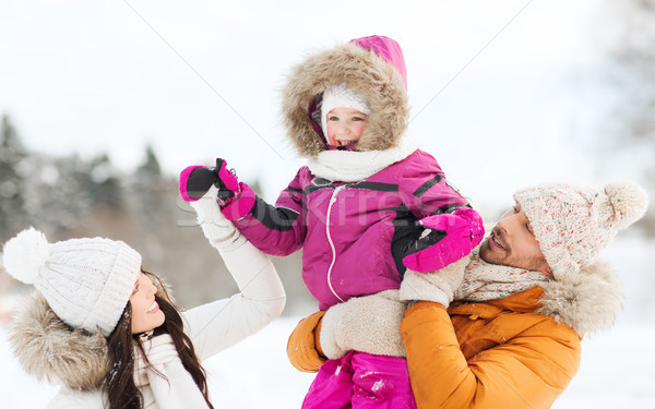 happy family with child in winter clothes outdoors Stock photo © dolgachov