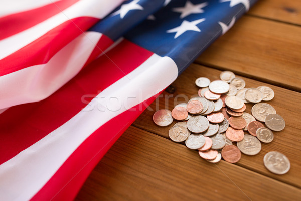 Stock photo: close up of american flag and money