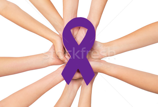 close up of hands with aids and hiv awareness ribbon Stock photo © dolgachov