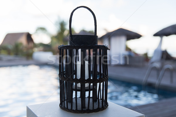 Laterne Kerze Freien Schwimmbad Licht Sommer Stock foto © dolgachov