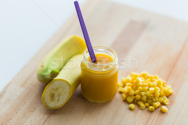 Jarra banana fruto alimentos para bebês milho alimentação saudável Foto stock © dolgachov