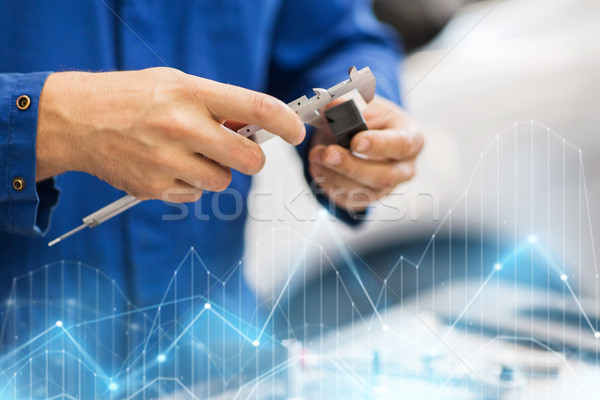 mechanic with calipers measures detail at workshop Stock photo © dolgachov