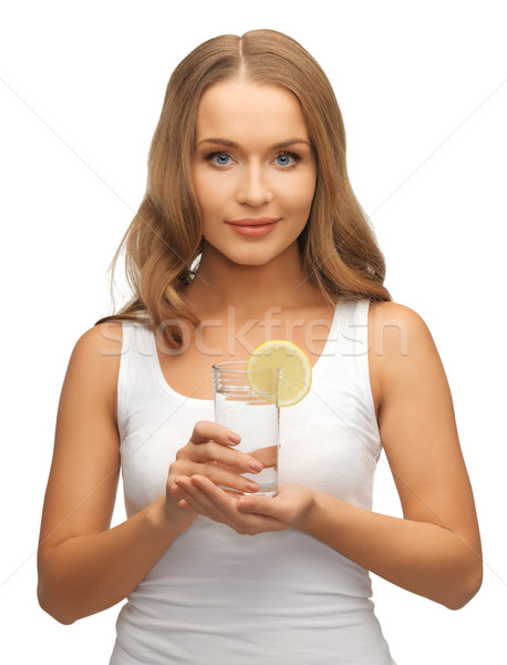 Frau Zitronenscheibe Glas Wasser Bild glücklich Stock foto © dolgachov