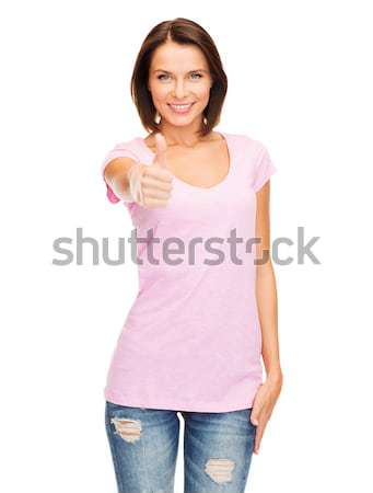 woman in blank pink tank top showing thumbs up Stock photo © dolgachov